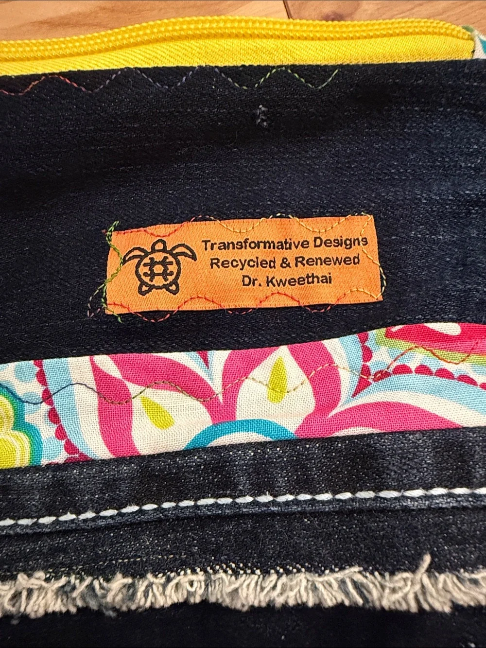Colorful Custom Denim Wristlet Pouch with Yellow Zip new